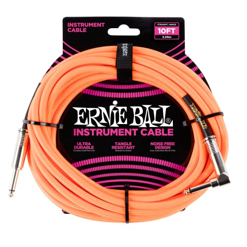 New Ernie Ball Braided Instrument Cable Straight/Angle 25ft Neon Oran !