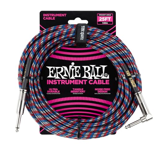 New Ernie Ball Braided Instrument Cable Straight/Angle 25ft Red/White !