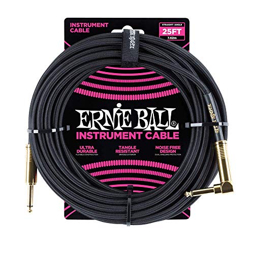 New Ernie Ball Braided Instrument Cable Straight/Angle 25ft Black (P0 !