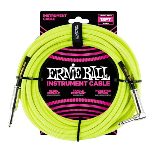 New Ernie Ball Braided Instrument Cable Straight/Angle 18ft Neon Yell !