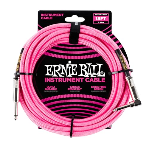 New Ernie Ball Braided Instrument Cable  Straight/Angle  18ft  Neon Pink !