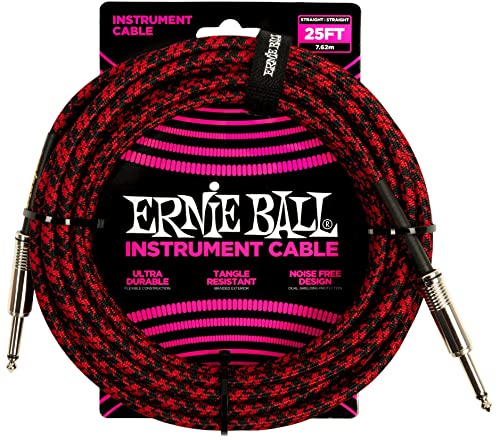 New Ernie Ball Braided Instrument Cable  Straight Straight  25ft  Red/Bl !