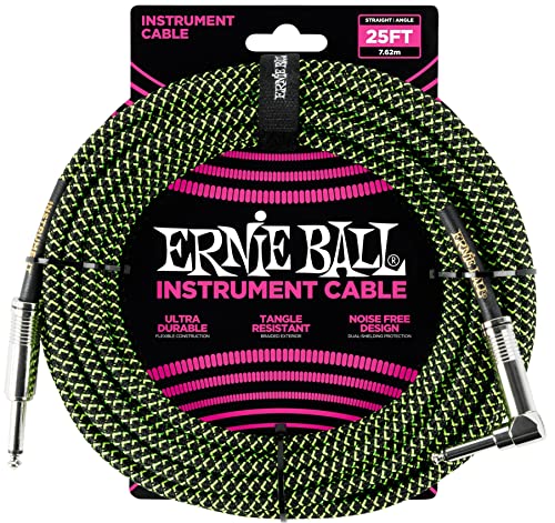 New Ernie Ball Braided Instrument Cable  Straight/Angle  25ft  Neon Gree !