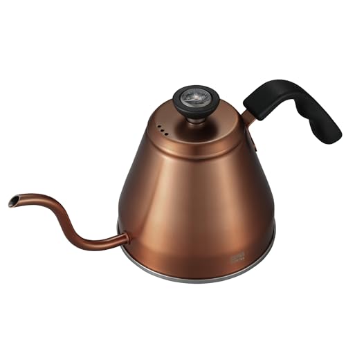 New QAHWA Coffee Pot 1.2L Copper Resin Handle Narrow Mouth with Thermome !