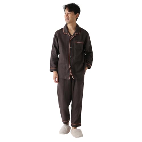 New [Uchino] [Series cumulative shipments over 700,000] Marshmallow Gauze Piping Men's Pajamas RPZ22811 Open Open Open Long Sleeve Upd and lower Set!