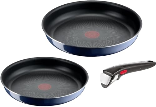 New Tefal T-fal L43795 Removable Handle Frying Pan Set  3 Pieces  Non-St !